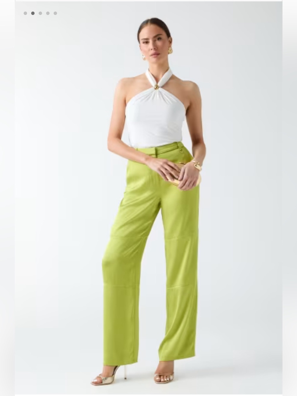 Marciano Bright Lime Wide-Leg Satin Pants - Size L